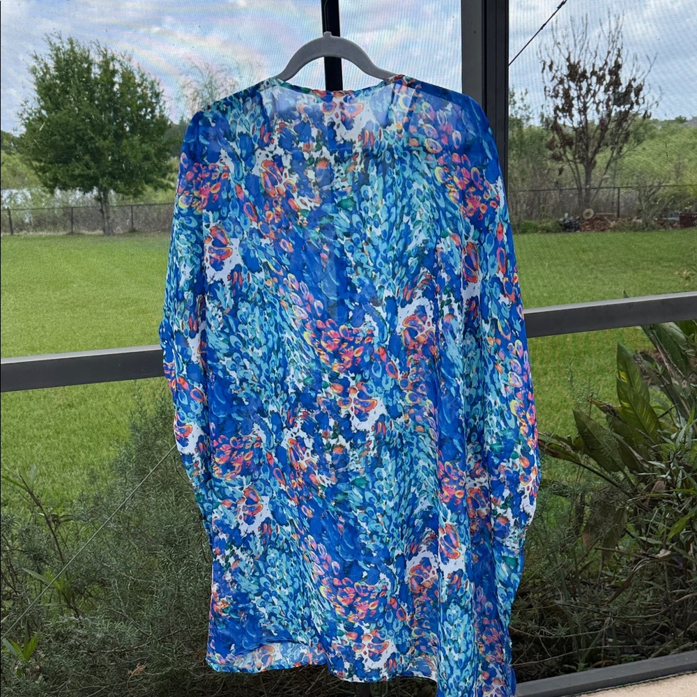 VENUS Blue Multi Floral Sheer Swim Coverup Small/medium - Picture 5 of 5